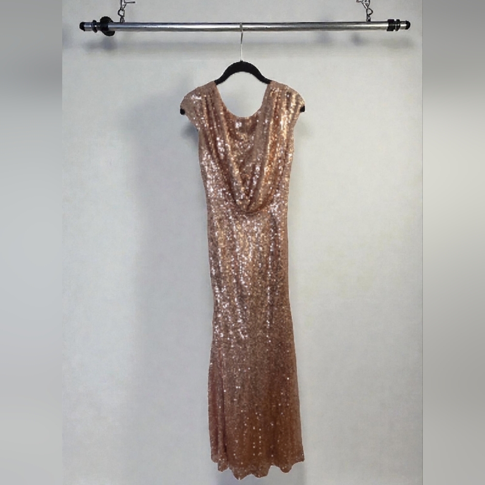 Elegant Rose Gold Sequin Evening Gown